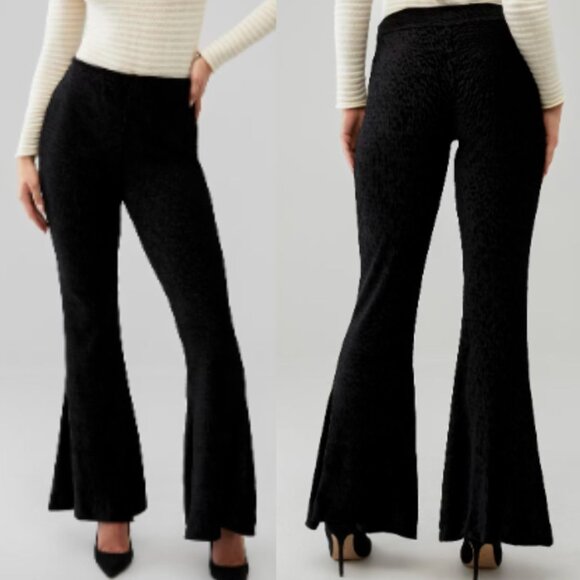 Free People Flare Pants M Black Velvet Burnout Whimsygoth Pull On Bell Bottom - Picture 1 of 12